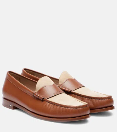 Max Mara Logo Leather And Suede Mocassins In Brown