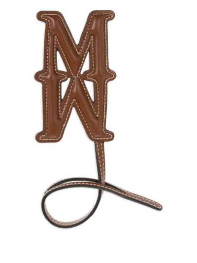 Max Mara Logo Leather Charm In Brown