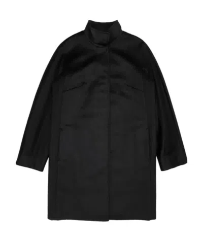 Max Mara Logo Long-sleeved Coat In Black