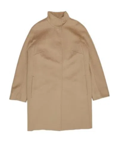Max Mara Logo Long-sleeved Coat In Nude