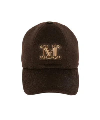 Max Mara Logo Patch Cap In Dark Brown