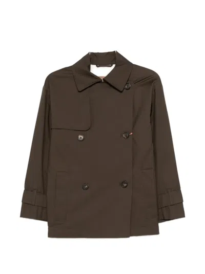 Max Mara Logo-patch Double-breasted Coat In Brown