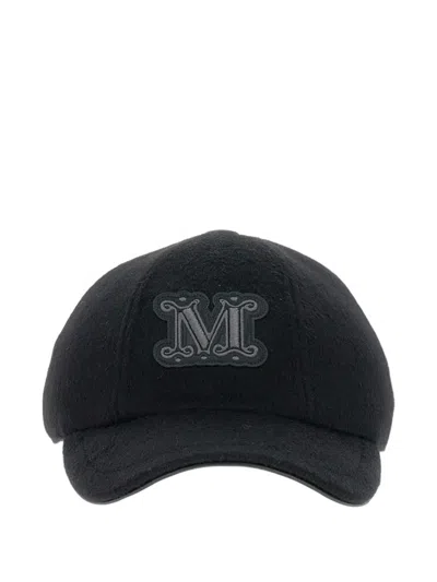 Max Mara Logo-patch Wool Cap In Black