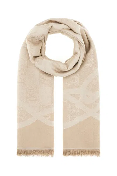 Max Mara Logo Patterned Fringed Edge Foulard In Neutral