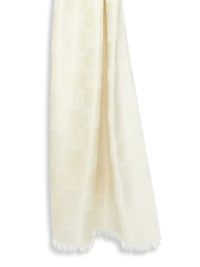 Max Mara Logo Patterned Scarf With Delicate Fringe In Neutral