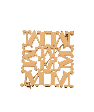 Max Mara Logo Plaque Brooch In Gold