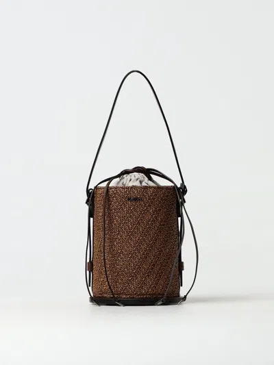 Max Mara Logo Plaque Drawstring Shoulder Bag In Brown