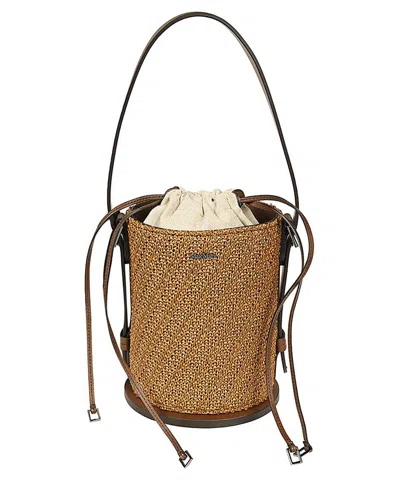 Max Mara Logo Plaque Drawstring Shoulder Bag  In Brown