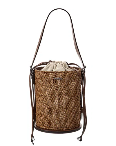 Max Mara Logo Plaque Leather-trim Bucket Bag In Brown