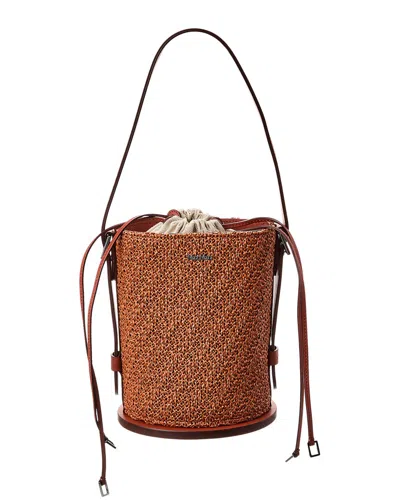 Max Mara Logo Plaque Leather-trim Bucket Bag In Brown