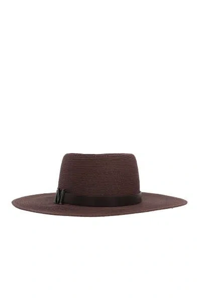 Max Mara Logo Plaque Wide Brim Hat In Brown