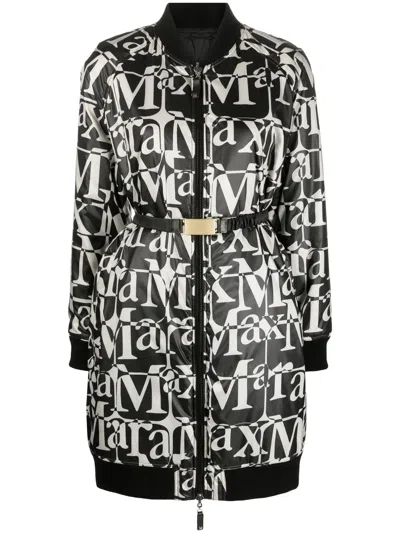 Max Mara Logo-print Belted Coat In Black