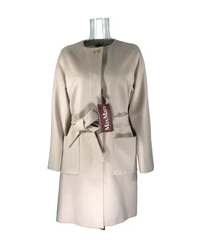 Max Mara Logo Round-neck Coat In Nude