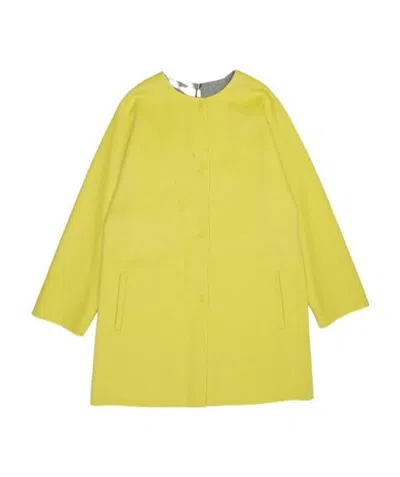 Max Mara Logo Round-neck Coat In Yellow