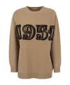 Max Mara Logo Round Neck Sweater In Brown