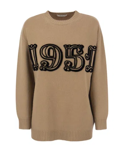Max Mara Logo Round Neck Sweater In Brown
