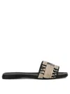 Max Mara Logo Jacquard Raffia-effect Slides In Beige