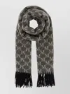 Max Mara Logo Scarf With Embroidered Design And Fringes In Gray