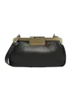 Max Mara Leather Clutch With Metal Logoed Detail In Black
