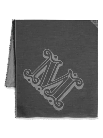Max Mara Logo Silk Blend Foulard In Black