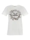 Max Mara Rhinestone Embellished Cotton T-shirt In Bianco
