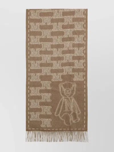 Max Mara Logo Teddy Scarf Fringe Detail In Brown