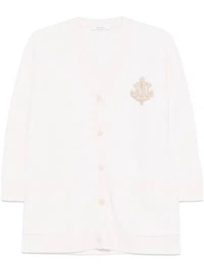 Max Mara Logo V-neck Cardigan For Women In White