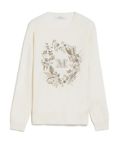 Max Mara Logo Wool Cashmere Sweater In White