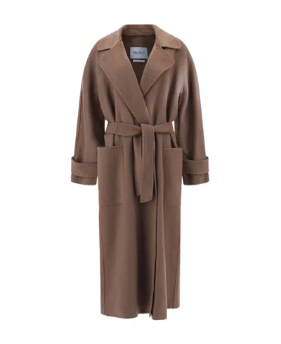 Max Mara Logo Wool Coat In Brown