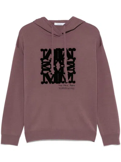 Max Mara Logo Wool Hoodie In Purple
