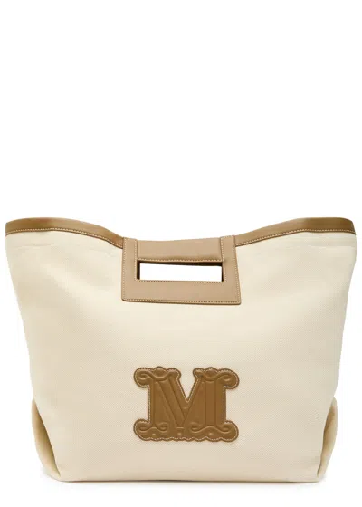 Max Mara Logo-appliquéd Canvas Tote Bag In Brown