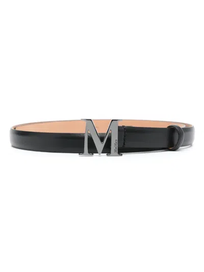 Max Mara Adjustable Smooth Finish Belt With Metallic Buckle In Black