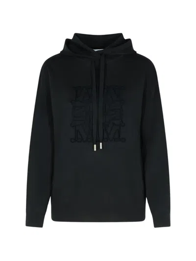 Max Mara Logo-embroidered Cashmere Hoodie In Black