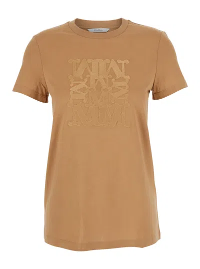 Max Mara Logo-embroidered Cotton T-shirt In Brown