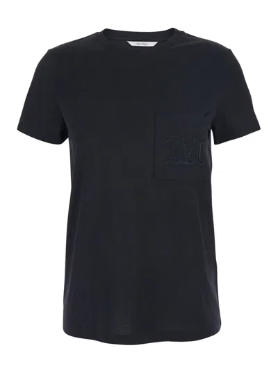 Max Mara Logo-embroidered Cotton T-shirt In Blue
