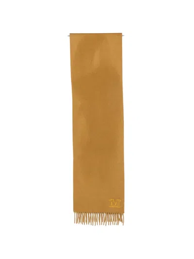 Max Mara Logo-embroidered Fringed Scarf In 브라운