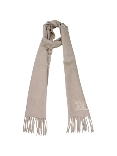 Max Mara Logo-embroidered Fringed Scarf In Brown