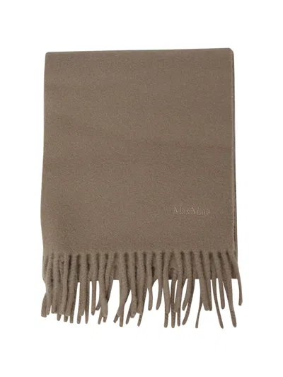 Max Mara Logo-embroidered Fringed Scarf In White