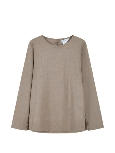 Max Mara Logo-embroidered Long-sleeve Blouse In Neutral
