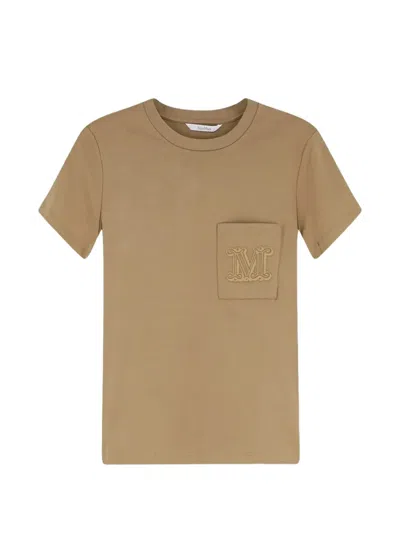 Max Mara Logo-embroidered Pocket-detail Cotton T-shirt In Brown