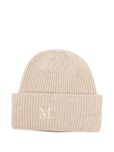 Max Mara Logo-embroidered Ribbed Beanie Hat In Green