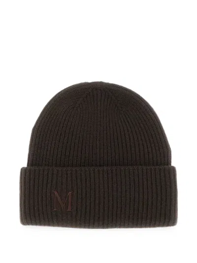 Max Mara Logo-embroidered Ribbed-knit Beanie Hat In Black