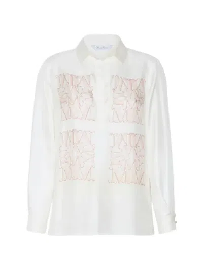 Max Mara Logo-embroidered Silk Shirt In White