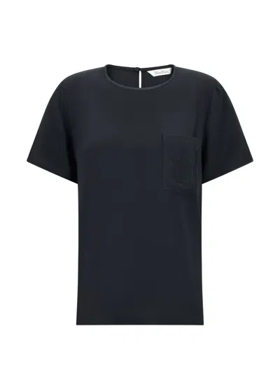 Max Mara Logo-embroidered Silk T-shirt In Black