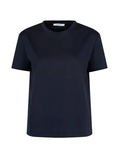 Max Mara Cotton T-shirt With Embroidered Logo On The Back In Blue