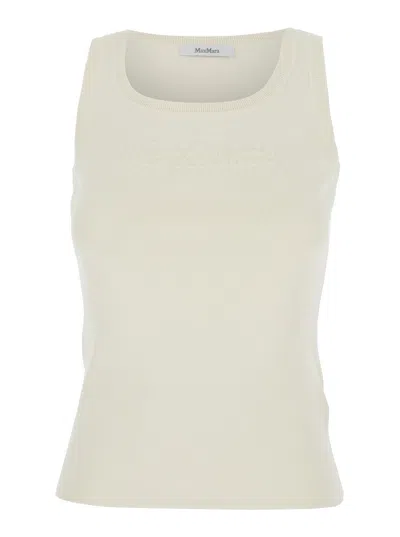 Max Mara Logo-embroidered Viscose Tank Top In Neutral