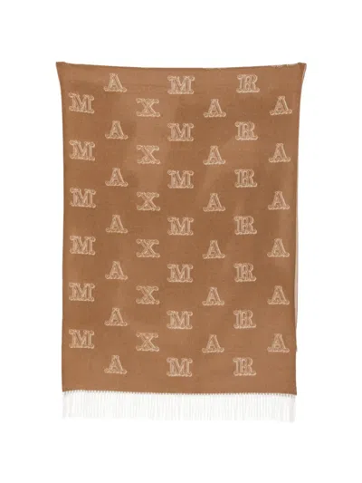 Max Mara Logo-jacquard Fringed Scarf In Brown