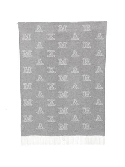 Max Mara Logo-jacquard Fringed Scarf In Grey