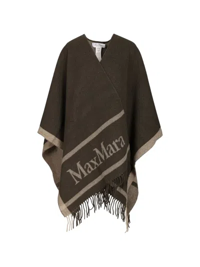 Max Mara Logo-jacquard Fringed-hem Poncho In Brown