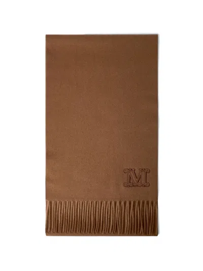 Max Mara Logo-motif Fringed Cashmere Scarf In Brown